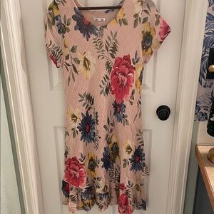 Floral Midi Dress with Pink and Blue Accents